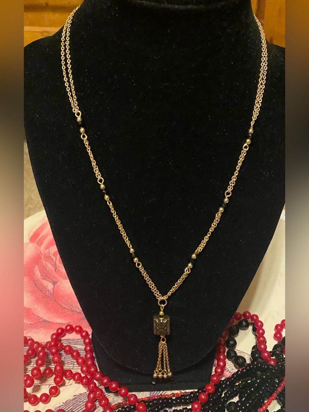 Vintage 90s Y2K Boho Gold Multi Strand Tassel Necklace Festival Whimsigoth Retro